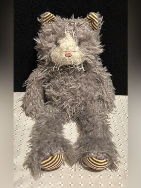 Bunnies By The Bay Shaggy Purrty Cat Gray Stuffed Plush BeanBag Toy 12"
